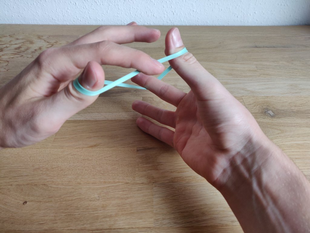 Rubber band through finger explained 3